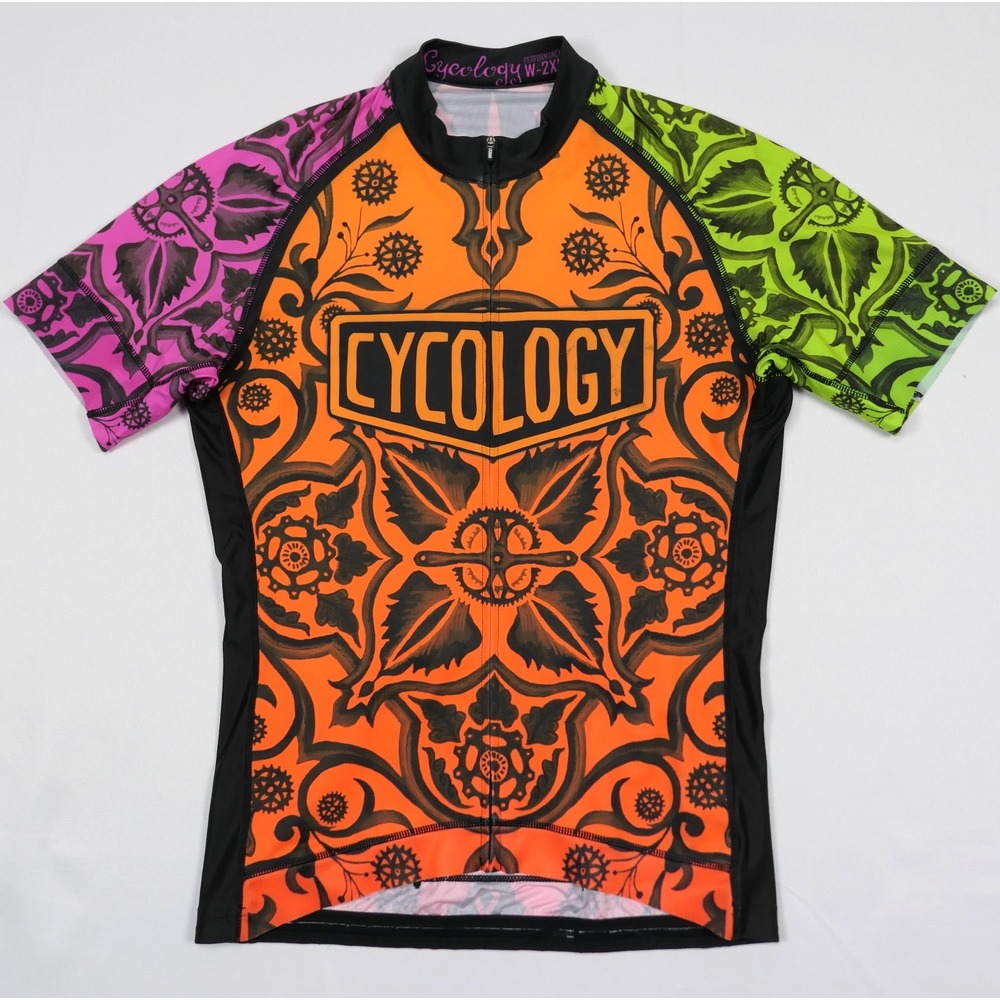 Cycology Performance Womens 2XL Cycling Full Zip Mandala Print Orange Rainbow